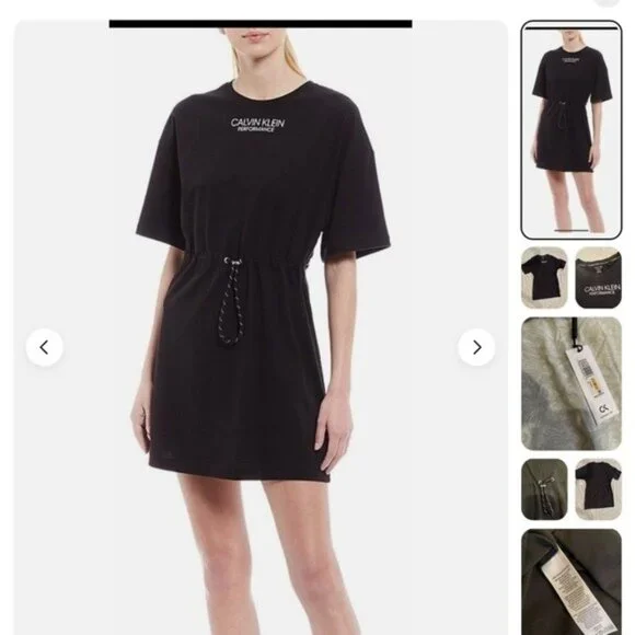 calvin klein women's short sleeve logo t-shirt dress Calvin Klein Gray Ruched Side Logo T Shirt Dress Size XL Short Sleeve